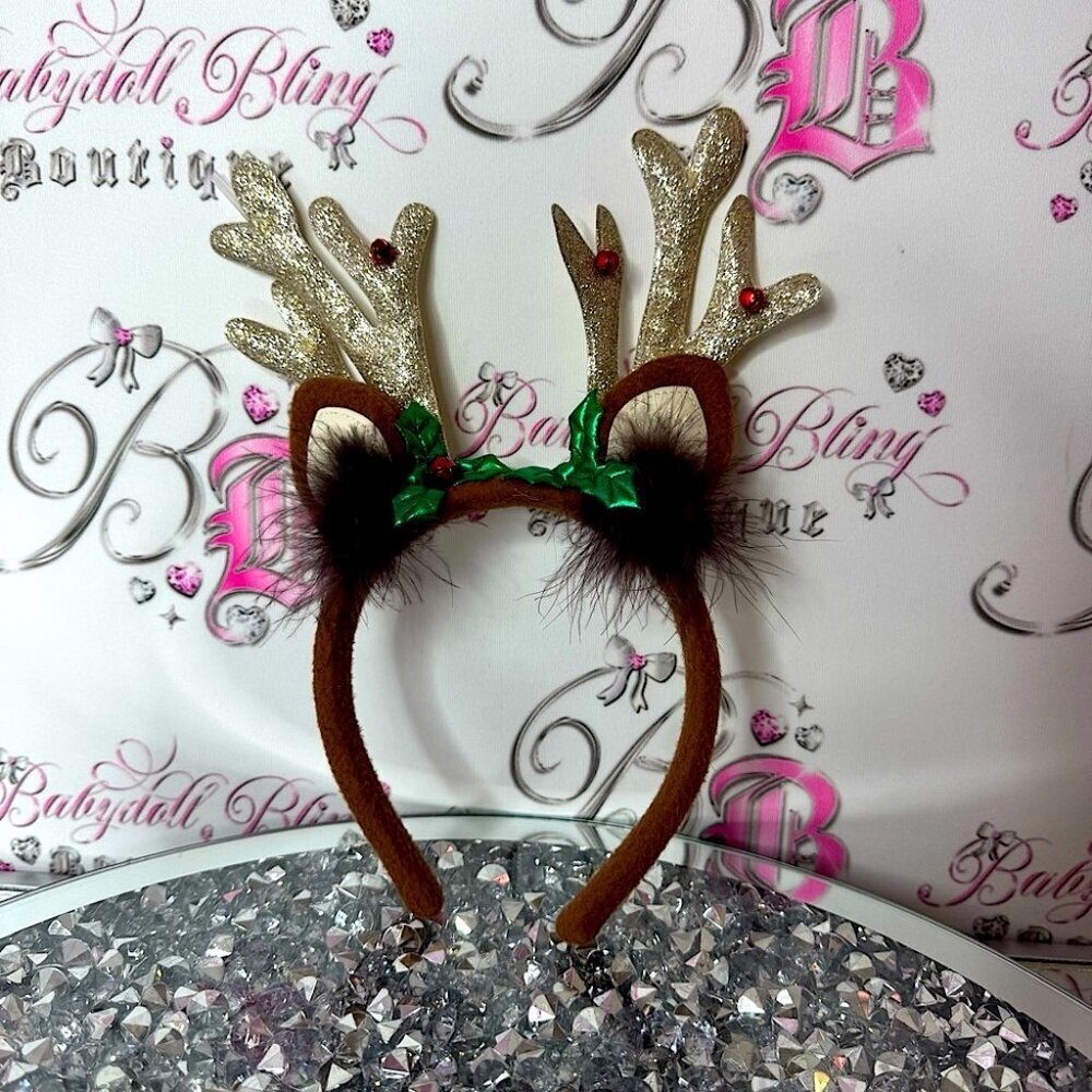 Festive Reindeer Antler Headband furry Christmas holiday